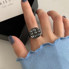 Korean style fashion digital black round ring niche design heart shape retro copper index finger ring