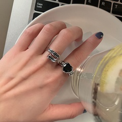 Style coréen mode diamant noir coeur anneau ouvert rétro personnalité croix ligne noir zircon index doigt anneau
