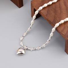 fashion sweet heart-shaped necklace pearl stitching chain copper necklace