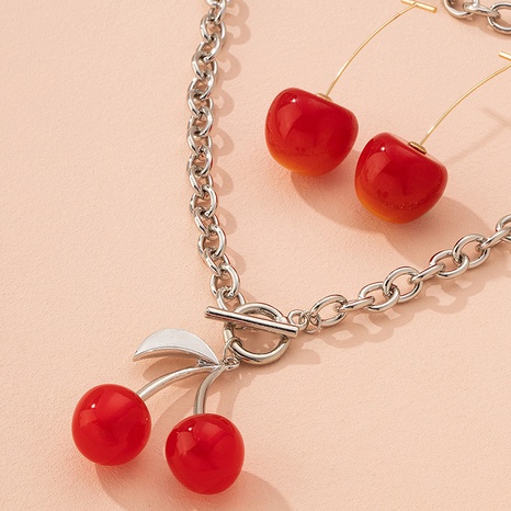 Fashion OT chain fruit cherry alloy necklace earrings set wholesale's discount tags
