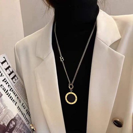 fashion titanium steel long black and white round card necklace wholesale NHYQ626005's discount tags
