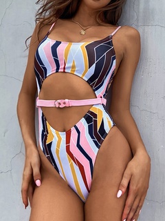 2022 European and American hit color geometric pattern one-piece swimsuit bikini