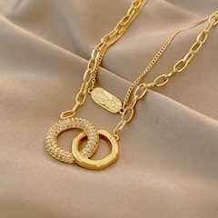 fashion geometric circle necklace double-layer zircon copper clavicle chain