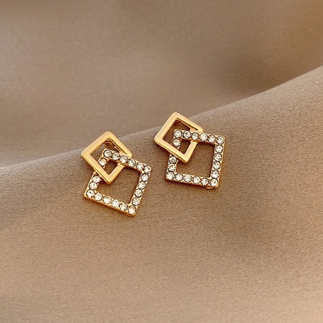 Korean simple geometric full diamond alloy earrings's discount tags