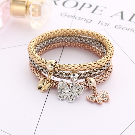 Fashion Elastic Chain Rhinestone Butterfly Pendant Stainless Steel Bracelet NHSEI629258's discount tags