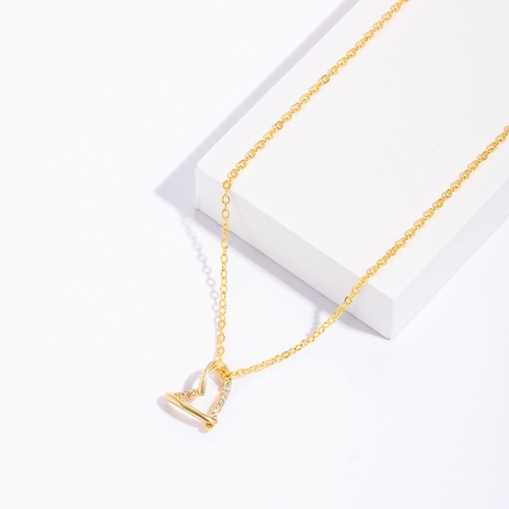 Fashion heart shaped hollow inlaid zircon copper fine chain necklace wholesale NHTIJ628086's discount tags