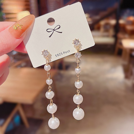 Korean style long tassel pearl earrings zircon alloy earrings NHQYF628091's discount tags