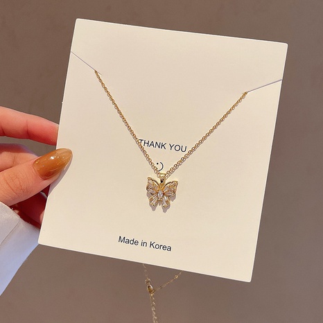 fashion zircon butterfly pendant necklace titanium steel necklace's discount tags