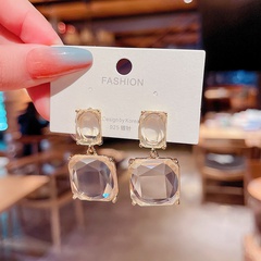 Vintage geometric transparent square inlaid rhinestone alloy earrings wholesale