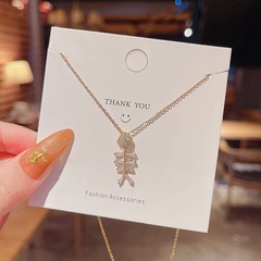 fashion zircon fishbone pendant titanium steel necklace simple lavicle chain