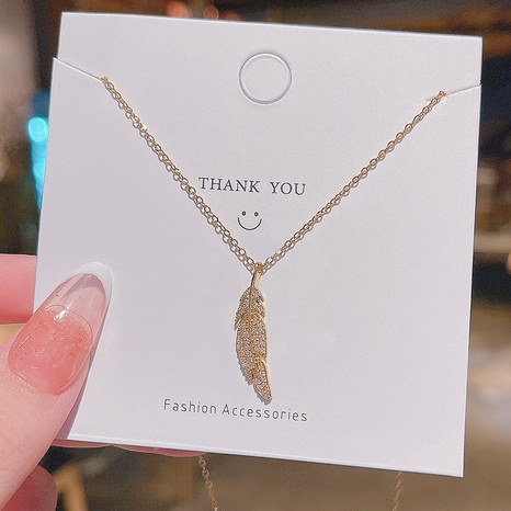 Fashion new feather micro-set pendant titanium steel necklace wholesale NHQYF628121's discount tags