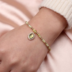 natural semi-precious stone beaded crystal pendant gold bead copper bracelet