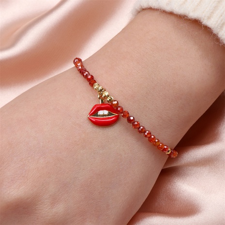 European and American hip-hop style lips dripping oil copper-plated faceted beaded bracelet's discount tags