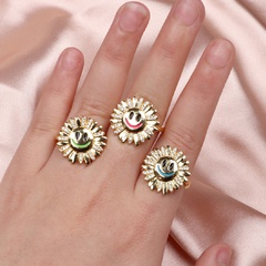 European and American daisy color dripping oil smiley face diamond open copper ring