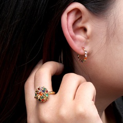 fashion rainbow color inlaid zircon copper earrings simple ring