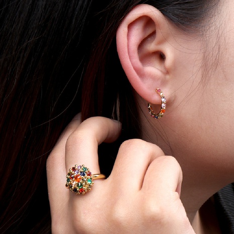 fashion rainbow color inlaid zircon copper earrings simple ring's discount tags
