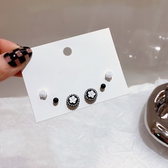 Korean version of pearl camellia heart alloy stud earrings set