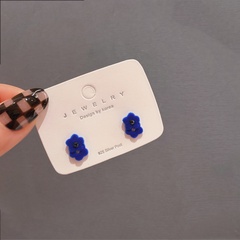 Korean flower Klein blue flocking stud earrings
