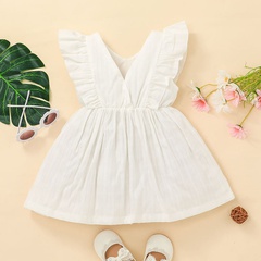 Vêtements pour enfants en gros blanc robe sans manches simple fille dentelle gilet jupe