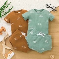 summer baby pit strip short-sleeved romper set casual solid color baby briefs two-piece set