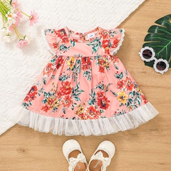 2022 summer little girl princess skirt flower flying sleeve print dress wholesale