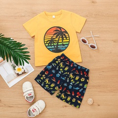 Ensemble de shorts imprimés de plage pour enfants T-shirt à manches courtes d'été pour garçons et filles Ensemble 2 pièces