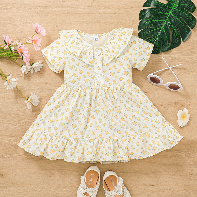 Little girl shortsleeved floral skirt summer girl princess skirt childrens dress