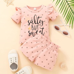 Summer Pink Short Sleeve Baby Clothing Set Casual Pullover Two Piece Set Pants Baby Alphabet T-Shirt Set
