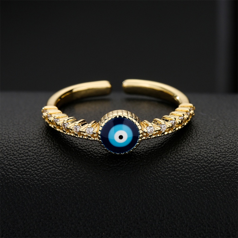 fashion dripping oil devils eye open ring copperplated 18K gold microset zircon ring