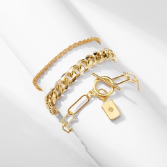 Vintage geometric thick hollow chain OT chain multilayer bracelet set