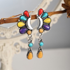 New half-moon and water drop turquoise retro exaggerated earrings