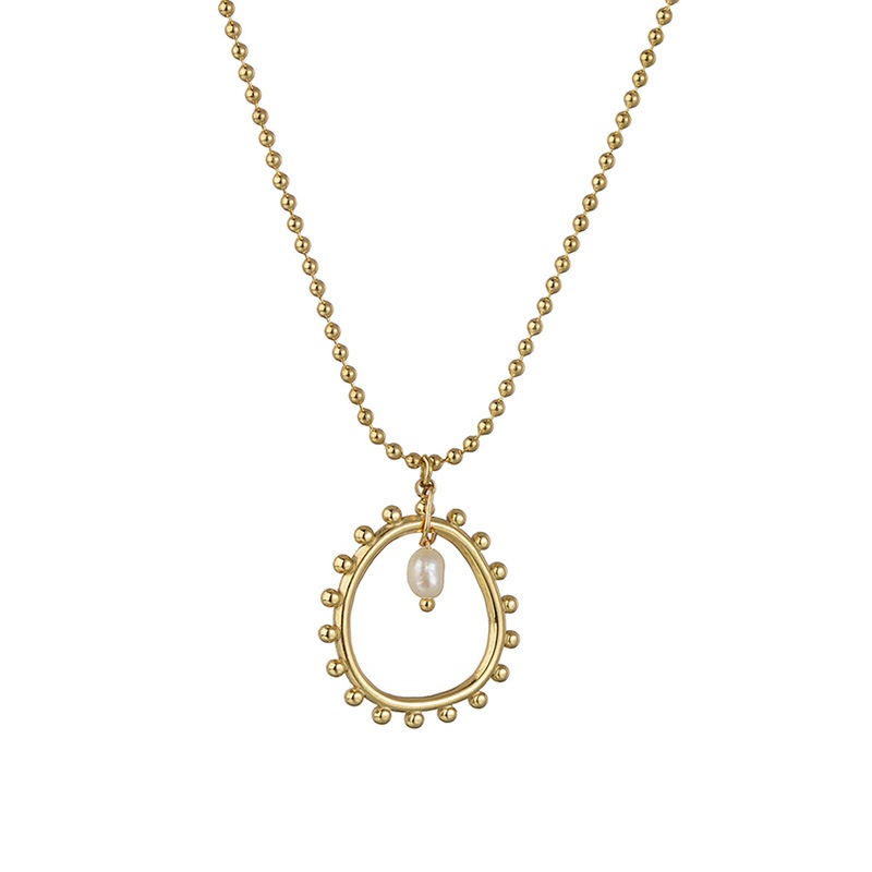 retro 14k gold pearl ring necklace leaf titanium steel collarbone chain