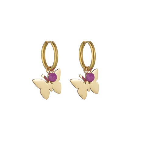 fashion color beads hollow eye butterfly titanium steel earrings women NHOUB656084's discount tags