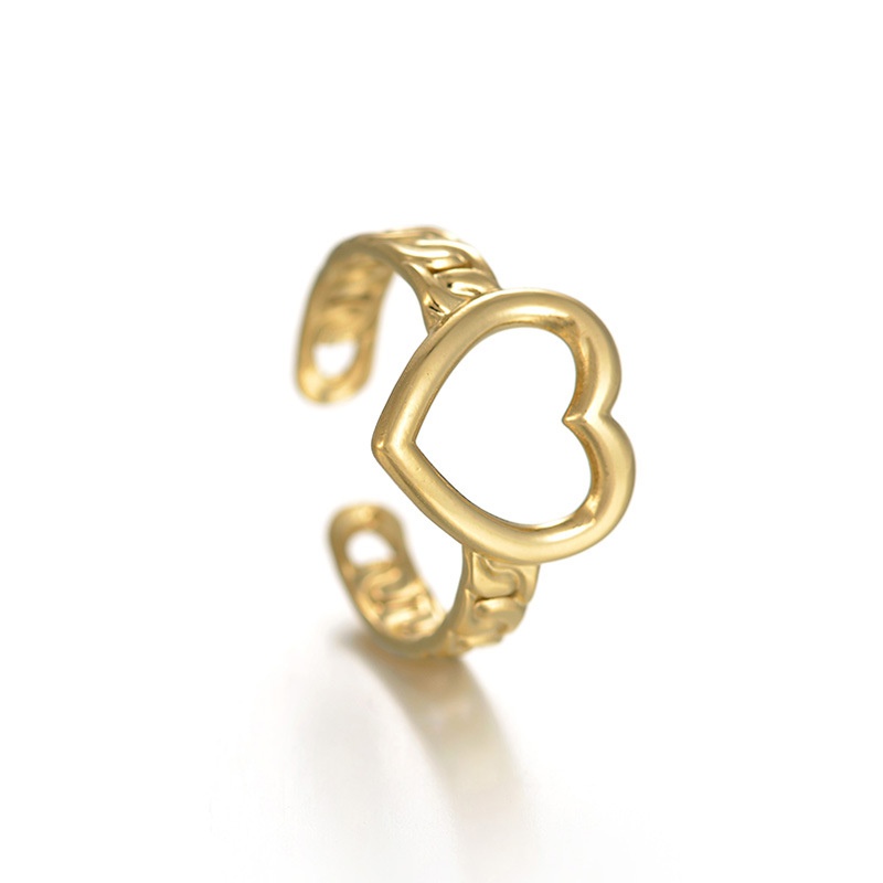 new stainless steel hollow heart ring female fashion adjustable ring