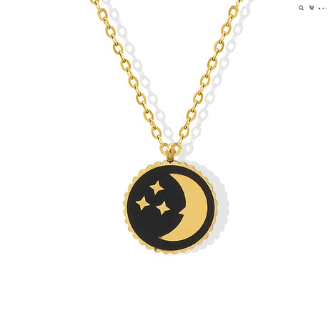 fashion star moon round pendant necklace titanium steel 18k gold clavicle chain's discount tags