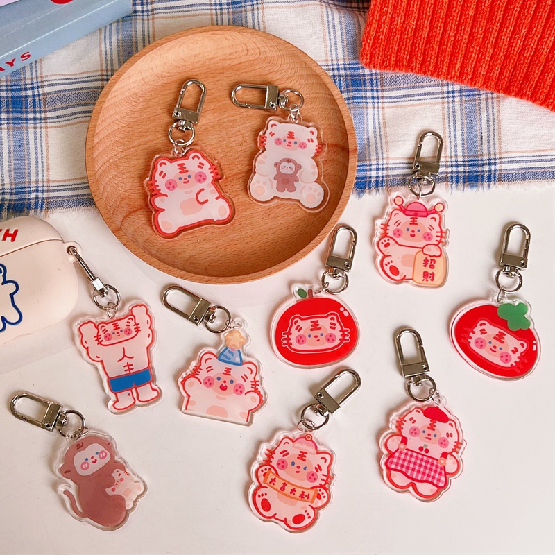New Years Tiger Cute Cartoon Creative Couple Pendant Acrylic Keychain Bag Decoration