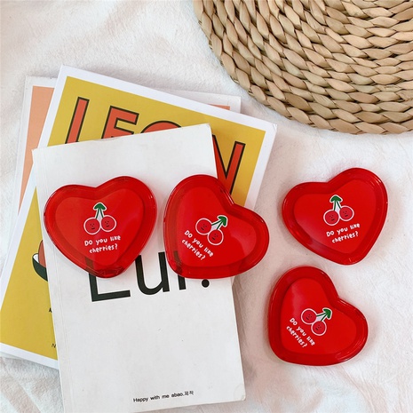 cute cherry heart-shaped handy makeup double-sided portable mirror NHTIW656173's discount tags