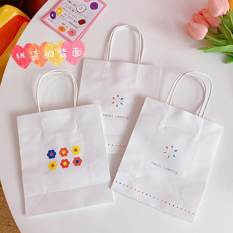 simple color flower doublesided printing white tote shopping gift bag