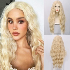 European and American women's wigs, small lace, long curly hair, golden water ripples, chemical fiber headgear, wigs