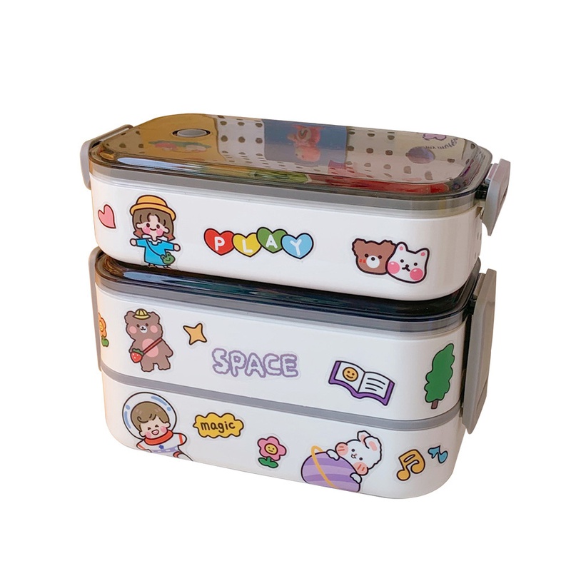 Cute doublelayer lunch box student dormitory separated lunch box