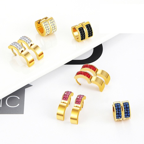 fashion inlaid zircon stainless steel golden titanium steel earrings wholesale NHCHF656255's discount tags