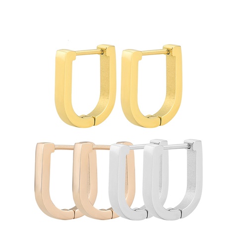 simple stainless steel 18K gold U-shaped titanium steel earrings wholesale NHCHF656300's discount tags