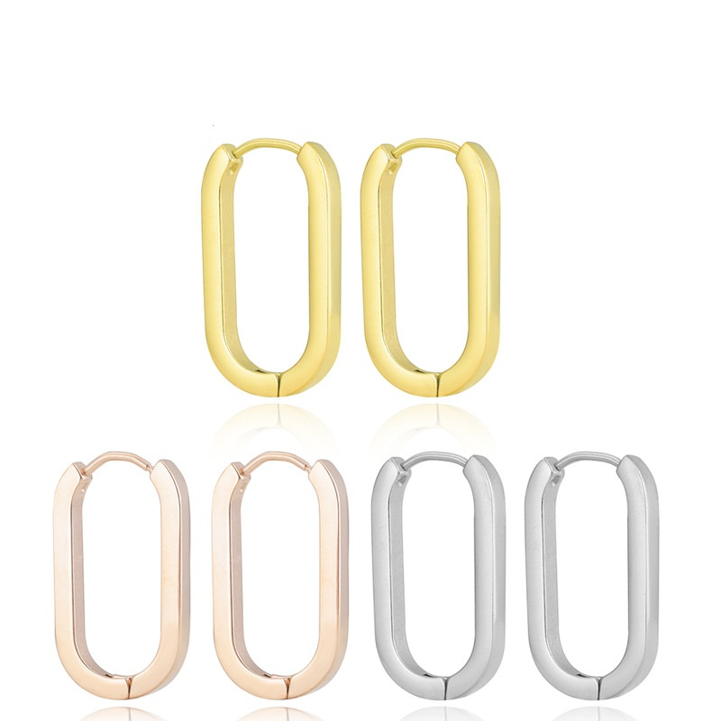 simple oval shaped stainless steel hoop earrings wholesale