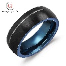 retro simple blue and black twocolor mens stainless steel ringpicture4