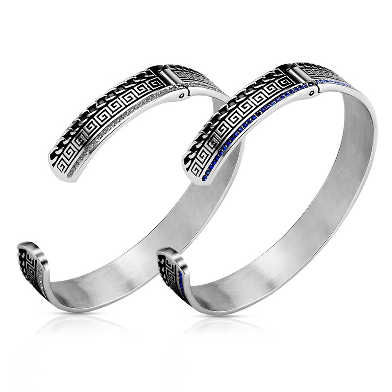 Korean trend fine diamondencrusted titanium steel open bracelet