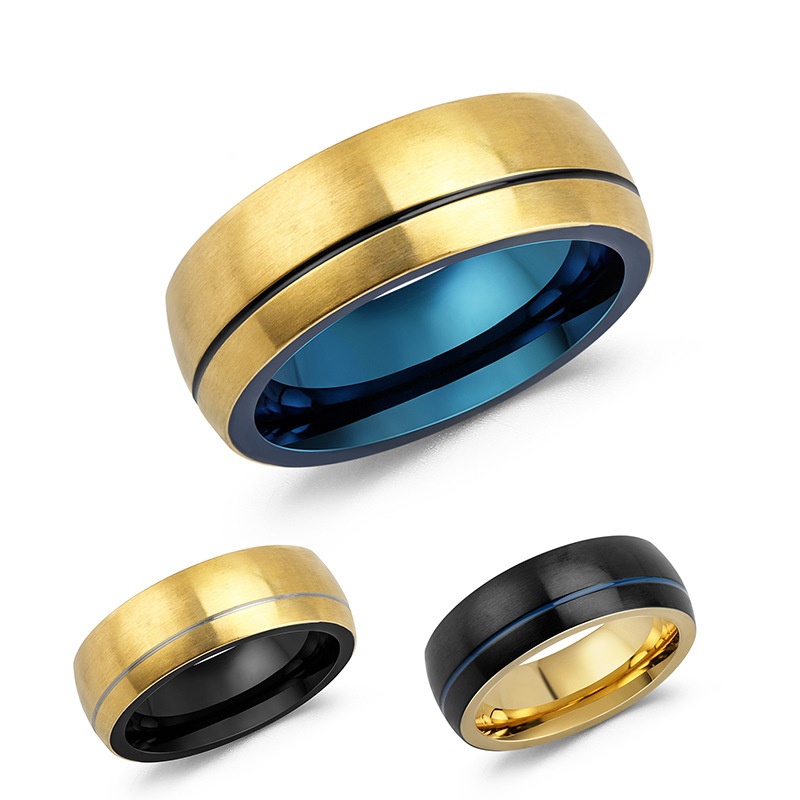 Fashion Classic Stainless Steel Mens Contrast Color Ring