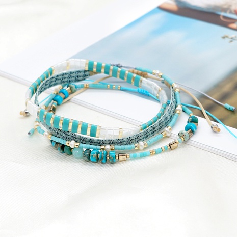 Petit bracelet de perles de tila de la série bleu lac de Bohême perlé à la main's discount tags
