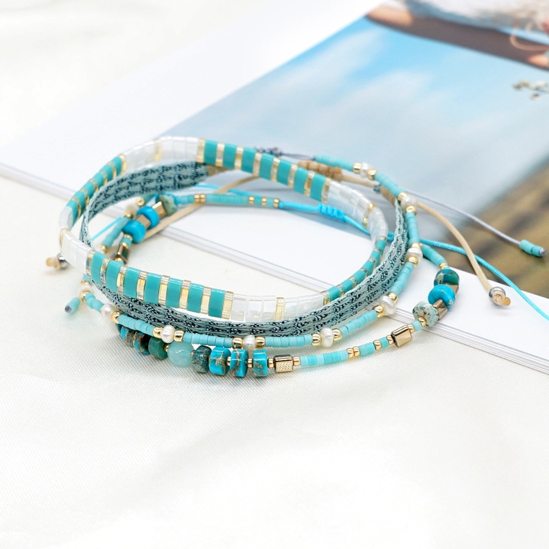 Bohemian lake blue series tila beads handbeaded small bracelet