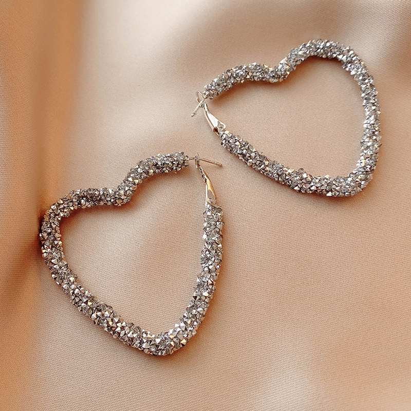 simple inlaid rhinestone heart shaped hoop earrings wholesale