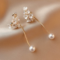 vintage geometric inlaid rhinestone pearl flower long tassel earrings wholesale